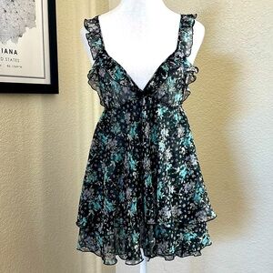 Victoria's Secret Black and Green Floral Chamise